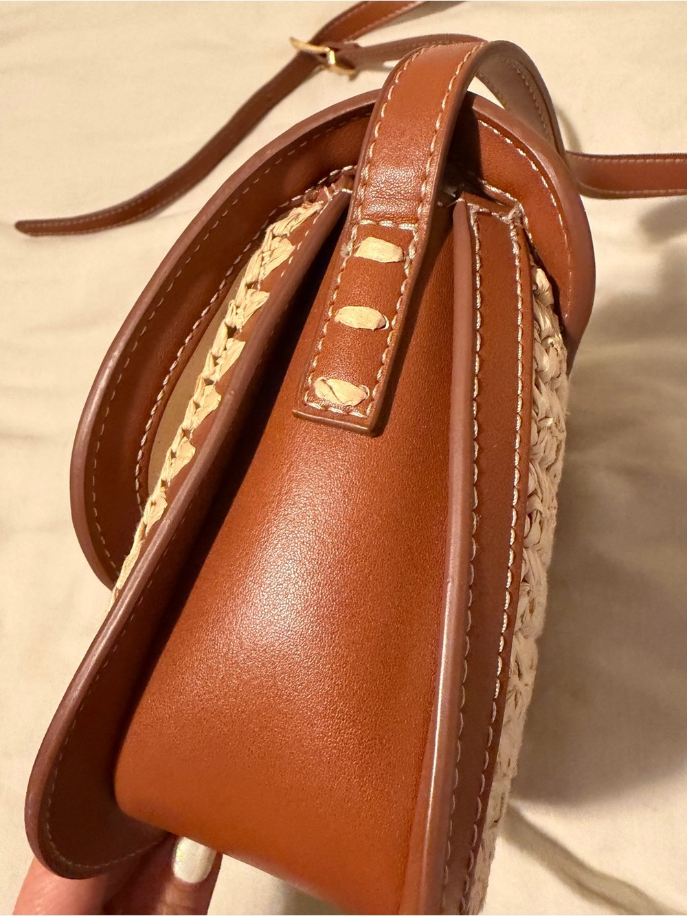 MNG - Mango Woven Straw Crossbody Bag with Brown Leather Details - Picture 5 of 14